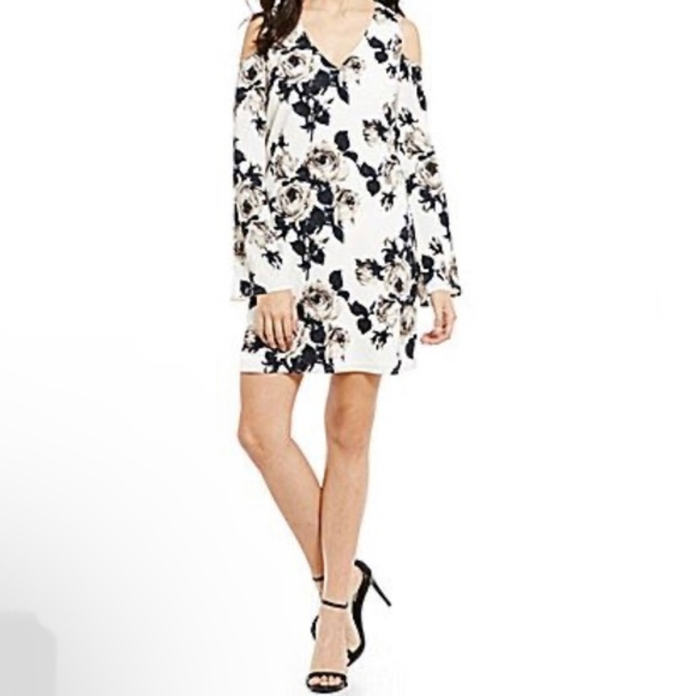 Beautiful black and white roses cold shoulder long sleeve dress size medium